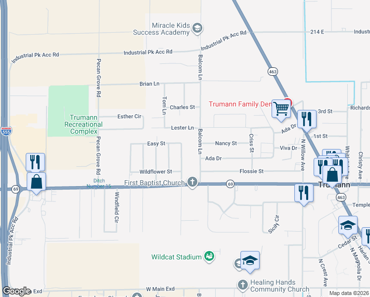 map of restaurants, bars, coffee shops, grocery stores, and more near 616 Honeysuckle Lane in Trumann
