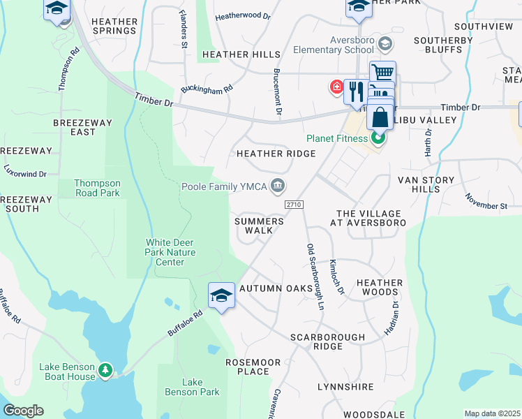 map of restaurants, bars, coffee shops, grocery stores, and more near 306 Summers Walk Circle in Garner