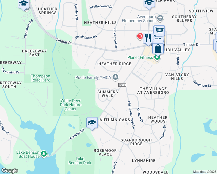 map of restaurants, bars, coffee shops, grocery stores, and more near 306 Summers Walk Circle in Garner