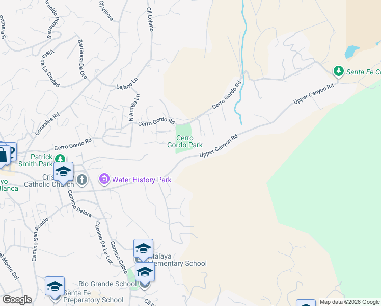 map of restaurants, bars, coffee shops, grocery stores, and more near 1384 Canyon Road in Santa Fe