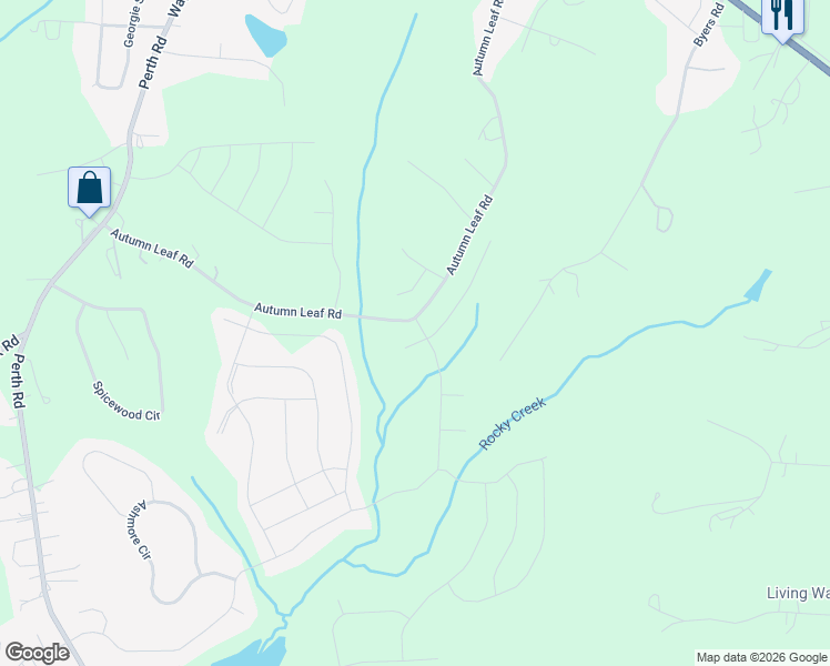 map of restaurants, bars, coffee shops, grocery stores, and more near 321 Autumn Leaf Road in Troutman