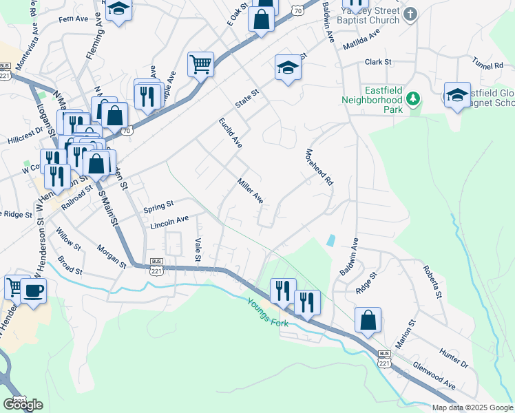 map of restaurants, bars, coffee shops, grocery stores, and more near 449 Miller Avenue in Marion