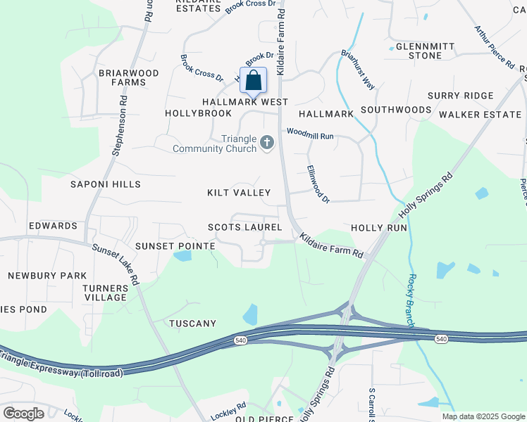 map of restaurants, bars, coffee shops, grocery stores, and more near 116 Butterbiggins Lane in Apex