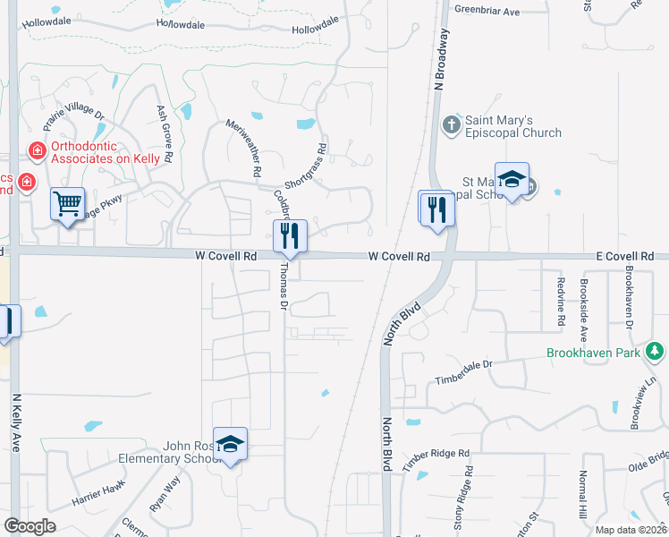 map of restaurants, bars, coffee shops, grocery stores, and more near 200 West Covell Road in Edmond