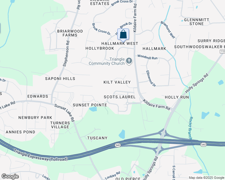 map of restaurants, bars, coffee shops, grocery stores, and more near 244 Butterbiggins Lane in Apex