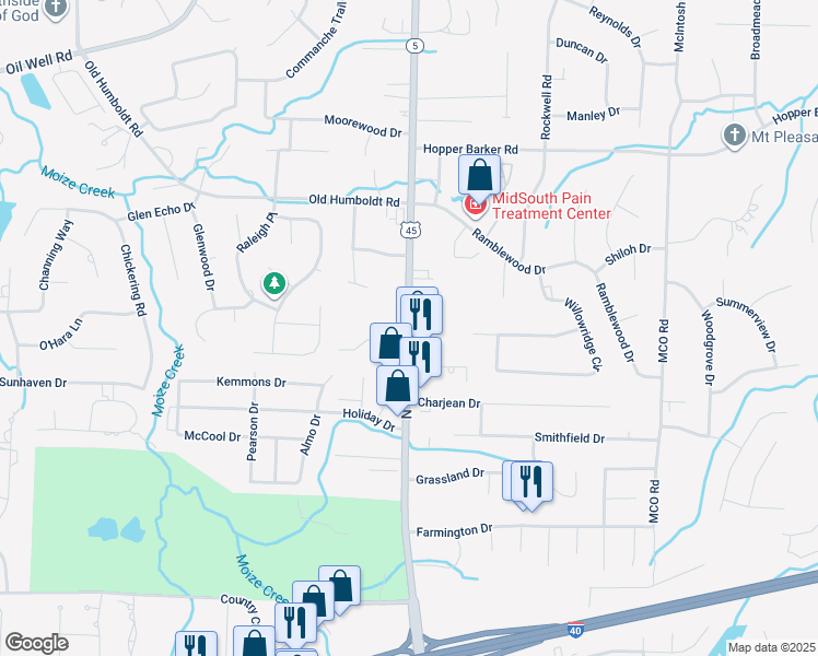 map of restaurants, bars, coffee shops, grocery stores, and more near 2732 North Highland Avenue in Jackson