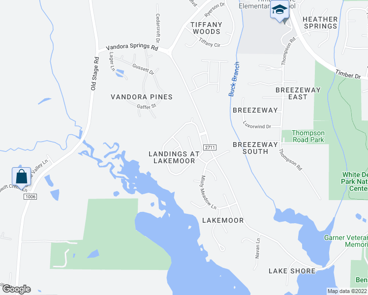 map of restaurants, bars, coffee shops, grocery stores, and more near 2301 Moon Water Way in Garner