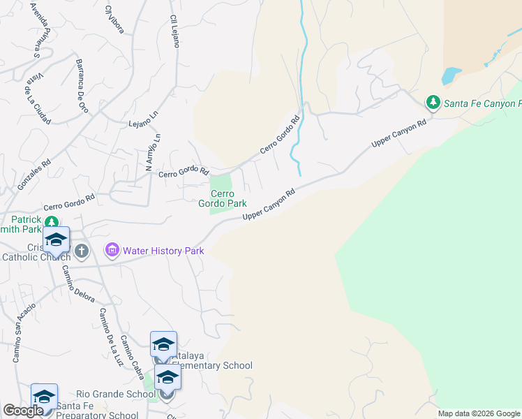 map of restaurants, bars, coffee shops, grocery stores, and more near 1435 Upper Canyon Road in Santa Fe