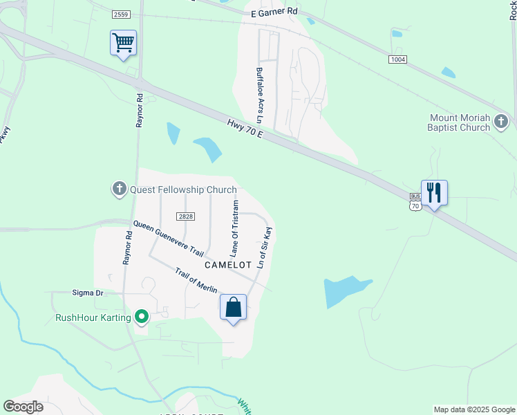 map of restaurants, bars, coffee shops, grocery stores, and more near 207 Ln of Sir Kay in Garner
