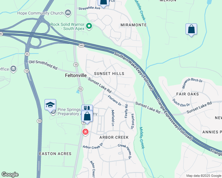 map of restaurants, bars, coffee shops, grocery stores, and more near 204 Ridge Lake Drive in Apex