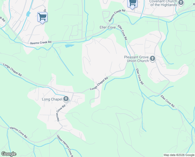 map of restaurants, bars, coffee shops, grocery stores, and more near 21 Sunglow Lane in Weaverville