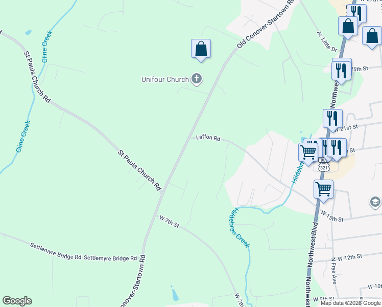 map of restaurants, bars, coffee shops, grocery stores, and more near 1165 Laffon Road in Newton