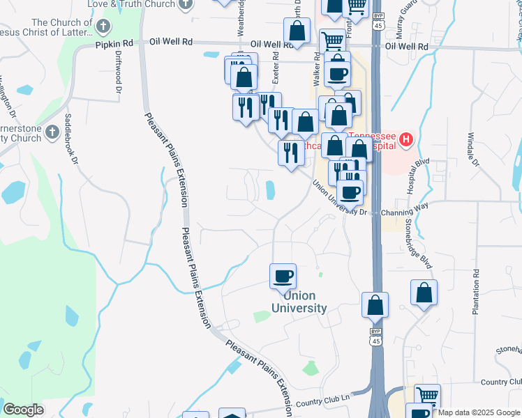 map of restaurants, bars, coffee shops, grocery stores, and more near 8 O'Neil Oak Way in Jackson