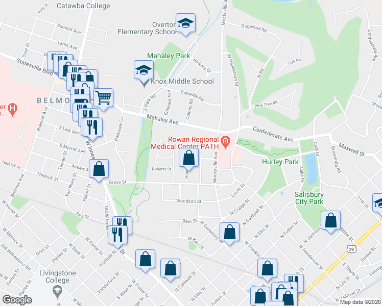 map of restaurants, bars, coffee shops, grocery stores, and more near 1116 Holmes Avenue in Salisbury