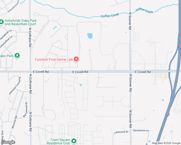 map of restaurants, bars, coffee shops, grocery stores, and more near 3780 East Covell Road in Edmond