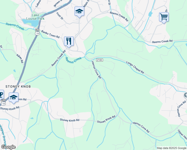 map of restaurants, bars, coffee shops, grocery stores, and more near 136 Culpepper Lane in Weaverville