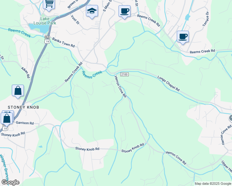 map of restaurants, bars, coffee shops, grocery stores, and more near 136 Culpepper Lane in Weaverville