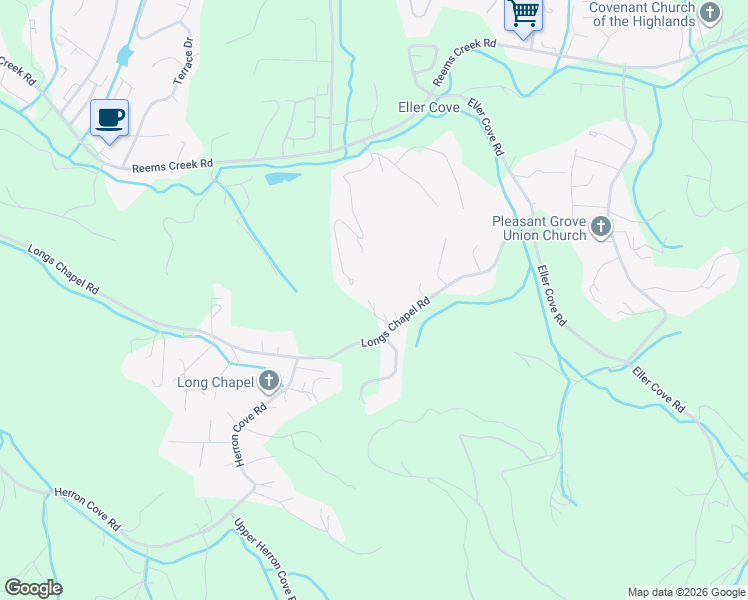 map of restaurants, bars, coffee shops, grocery stores, and more near 21 Sunglow Lane in Weaverville
