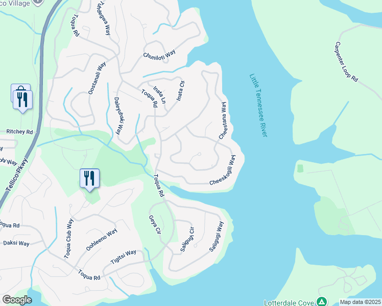 map of restaurants, bars, coffee shops, grocery stores, and more near 404 Cheestana Lane in Loudon
