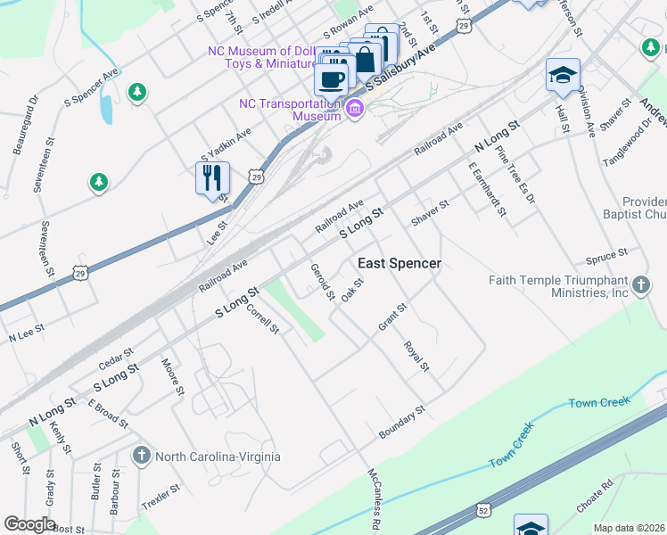 map of restaurants, bars, coffee shops, grocery stores, and more near 318 South Long Street in Salisbury