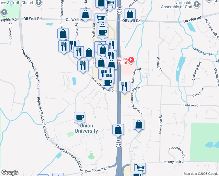 map of restaurants, bars, coffee shops, grocery stores, and more near 208 Stonebrook Pl in Jackson
