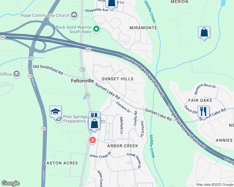 map of restaurants, bars, coffee shops, grocery stores, and more near 208 Ridge Lake Drive in Apex