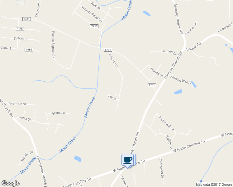 map of restaurants, bars, coffee shops, grocery stores, and more near 3108 Sandford Street in Conover
