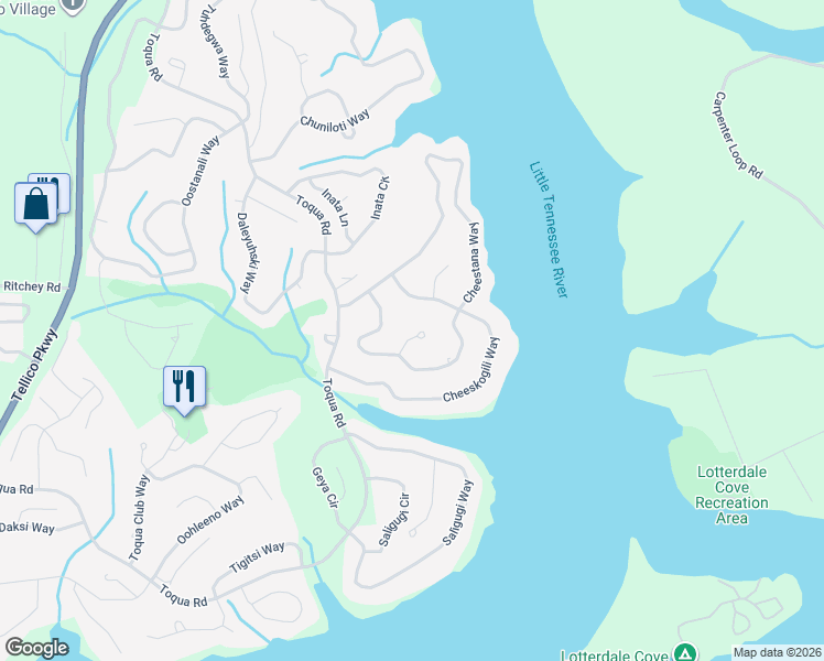 map of restaurants, bars, coffee shops, grocery stores, and more near 404 Cheestana Lane in Loudon