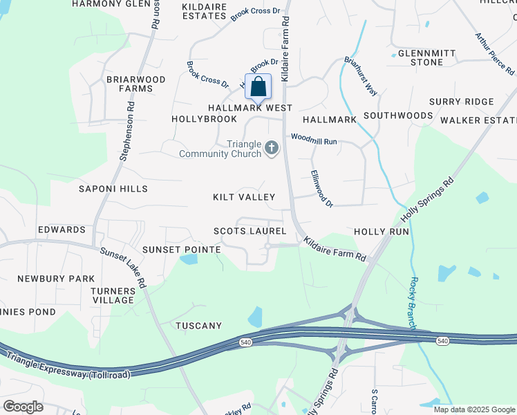 map of restaurants, bars, coffee shops, grocery stores, and more near 4509 Ness Drive in Apex