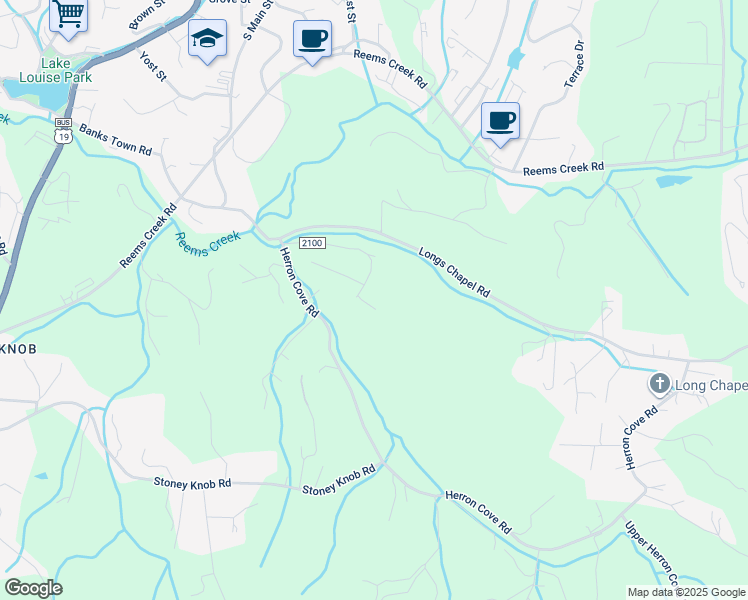 map of restaurants, bars, coffee shops, grocery stores, and more near 40 Pinnacle Park Road in Weaverville