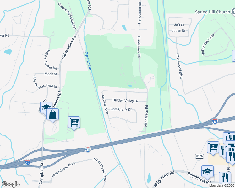 map of restaurants, bars, coffee shops, grocery stores, and more near 85 McGee Loop in Jackson