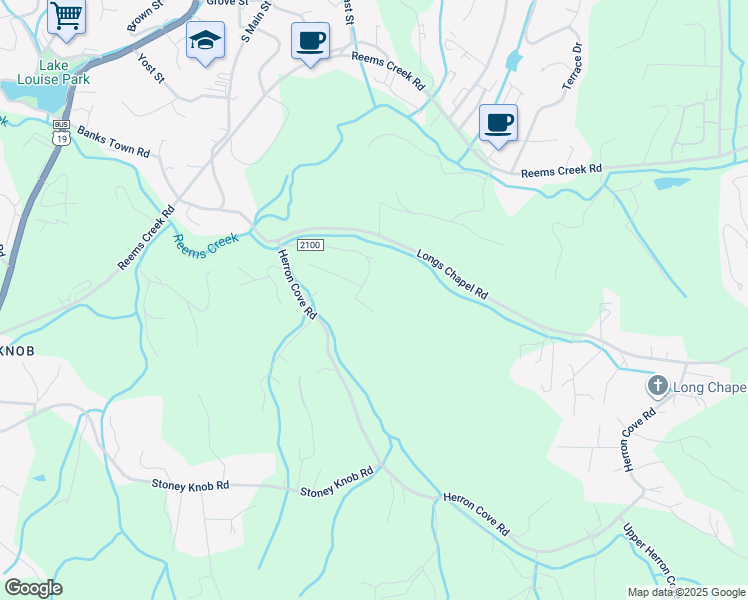 map of restaurants, bars, coffee shops, grocery stores, and more near 40 Pinnacle Park Road in Weaverville