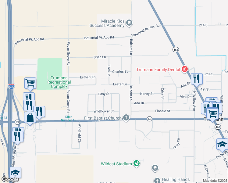 map of restaurants, bars, coffee shops, grocery stores, and more near 1456 Easy Street in Trumann