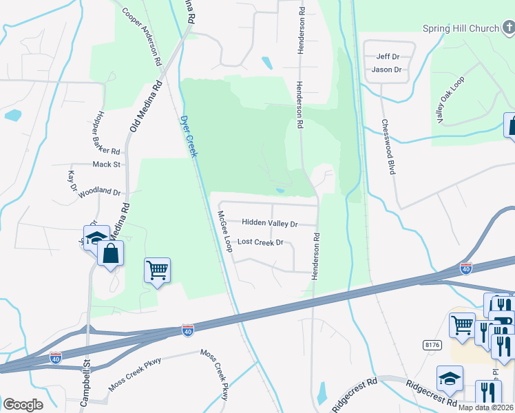 map of restaurants, bars, coffee shops, grocery stores, and more near 85 McGee Loop in Jackson