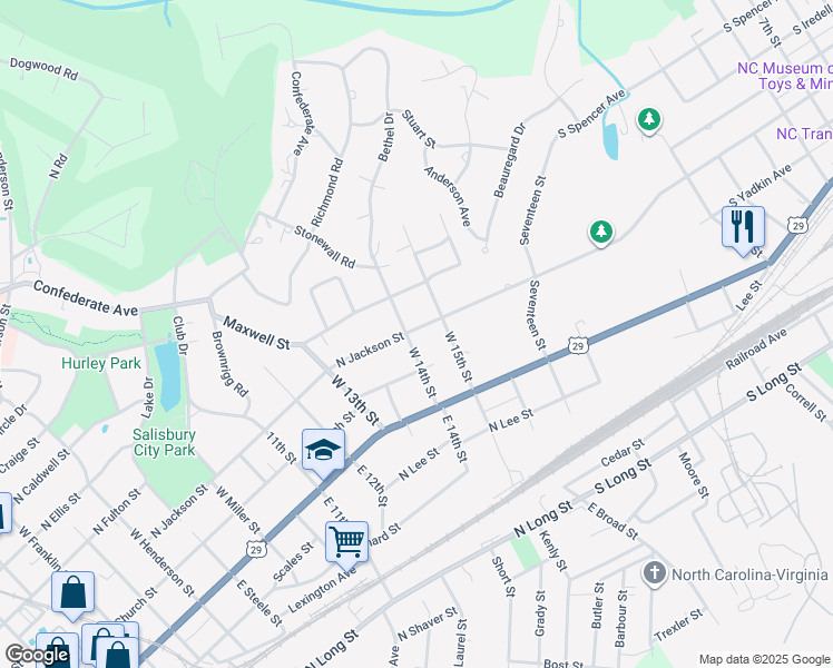 map of restaurants, bars, coffee shops, grocery stores, and more near 230 East 14th Street in Salisbury
