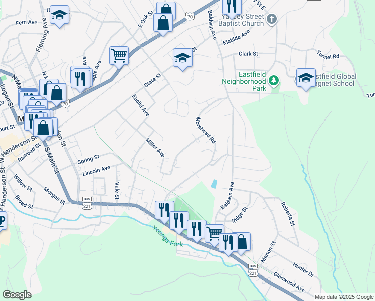 map of restaurants, bars, coffee shops, grocery stores, and more near 565 Miller Avenue in Marion