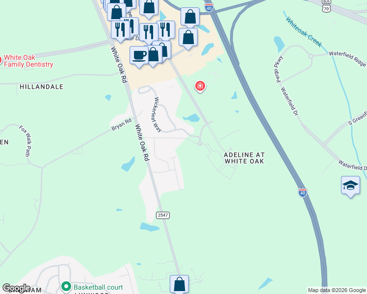 map of restaurants, bars, coffee shops, grocery stores, and more near 2290 Salt Hill Road in Garner