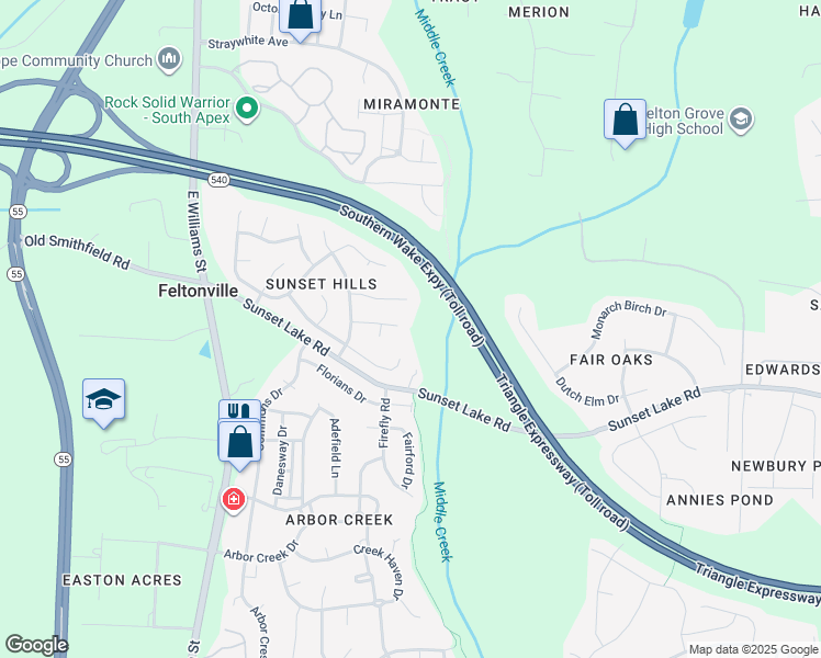 map of restaurants, bars, coffee shops, grocery stores, and more near 207 Lindell Drive in Apex