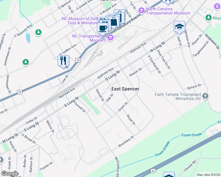 map of restaurants, bars, coffee shops, grocery stores, and more near 305 Southern Street in Salisbury