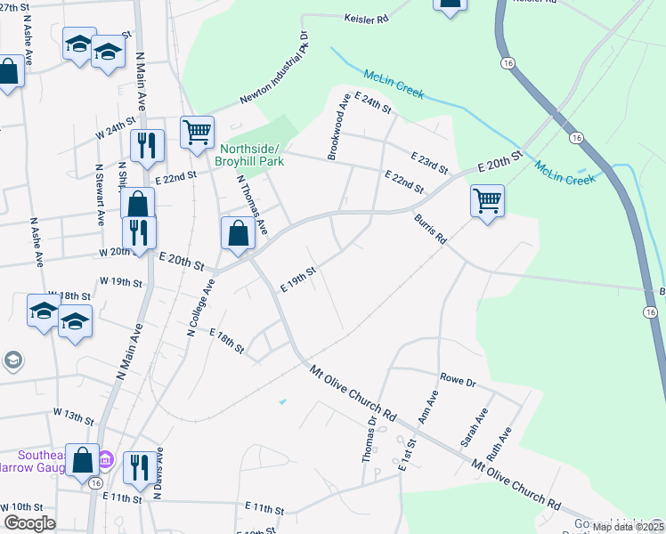 map of restaurants, bars, coffee shops, grocery stores, and more near 606 E 19th St in Newton