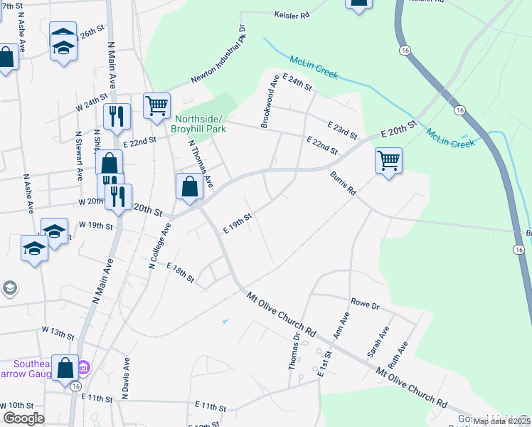 map of restaurants, bars, coffee shops, grocery stores, and more near 606 E 19th St in Newton