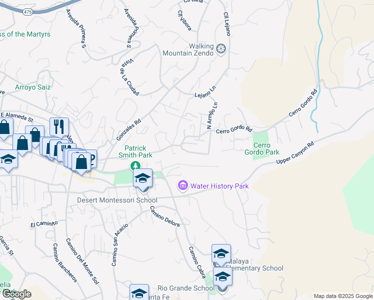 map of restaurants, bars, coffee shops, grocery stores, and more near 1284 Cerro Gordo Road in Santa Fe