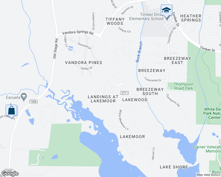 map of restaurants, bars, coffee shops, grocery stores, and more near 2308 Water Lilly Way in Garner
