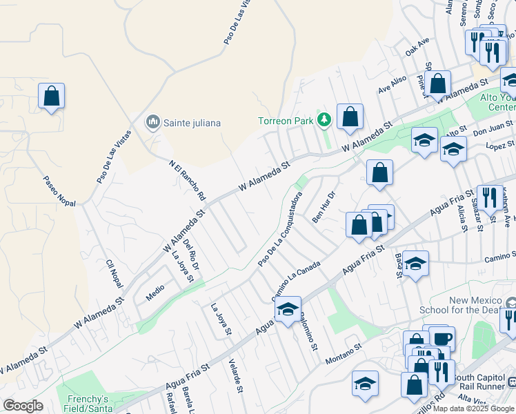 map of restaurants, bars, coffee shops, grocery stores, and more near 1719 Siri Dharma Court in Santa Fe