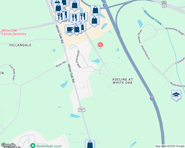 map of restaurants, bars, coffee shops, grocery stores, and more near 2290 Salt Hill Road in Garner