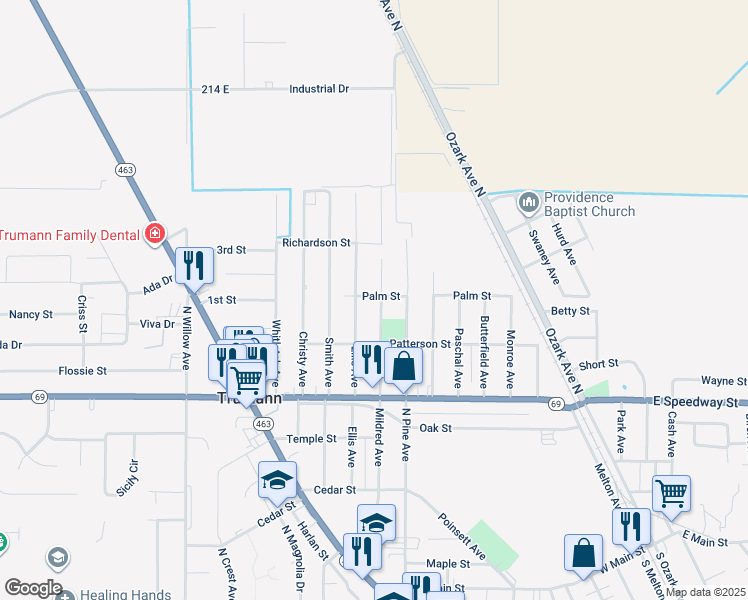 map of restaurants, bars, coffee shops, grocery stores, and more near 645 Mildred Avenue in Trumann
