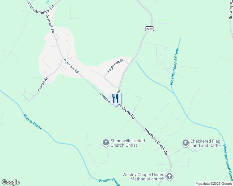 map of restaurants, bars, coffee shops, grocery stores, and more near 370 Weathers Creek Road in Troutman