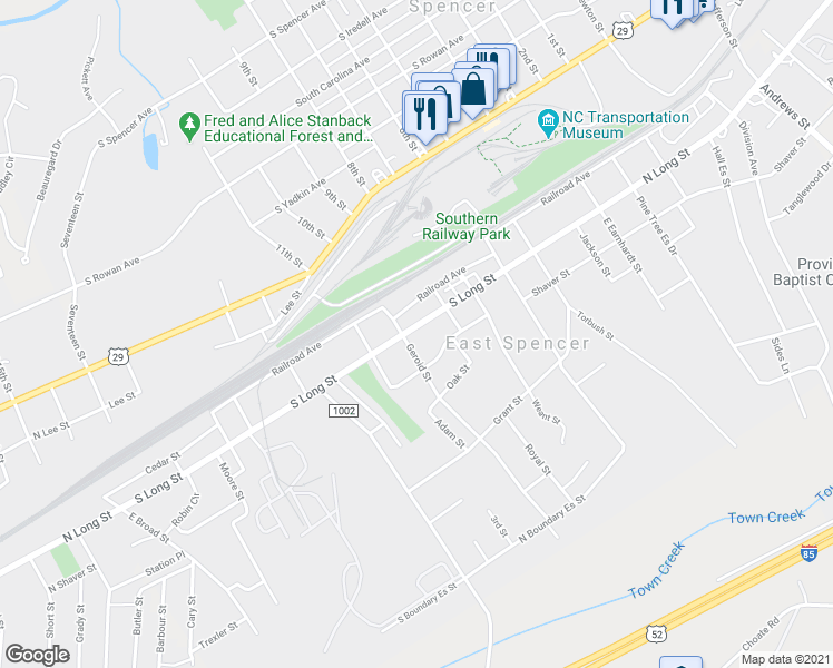 map of restaurants, bars, coffee shops, grocery stores, and more near 318 South Long Street in Salisbury