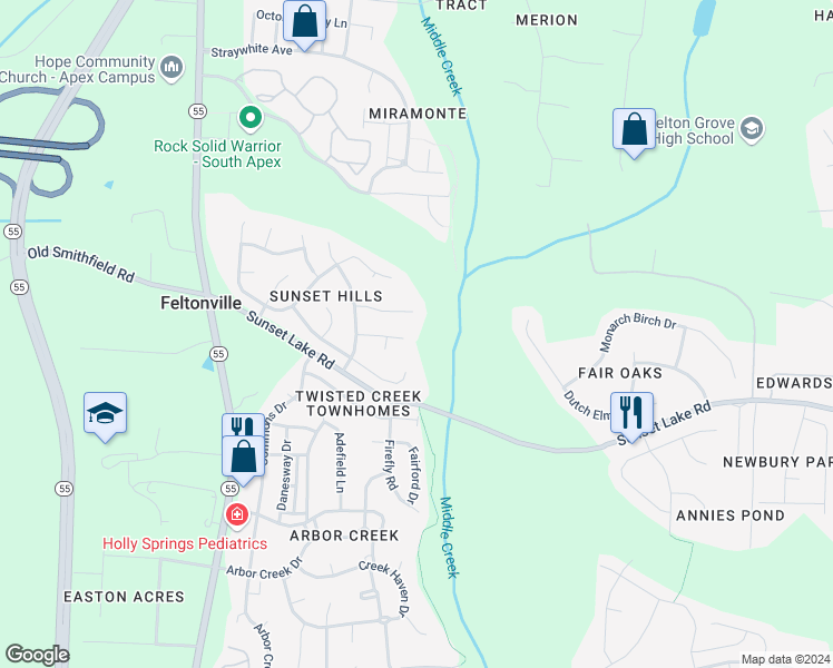 map of restaurants, bars, coffee shops, grocery stores, and more near 207 Lindell Drive in Apex