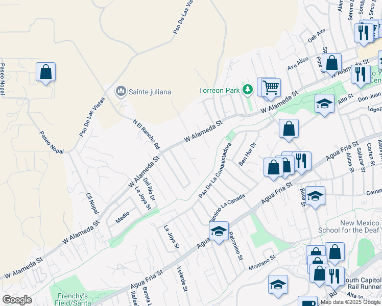 map of restaurants, bars, coffee shops, grocery stores, and more near 1719 Siri Dharma Court in Santa Fe